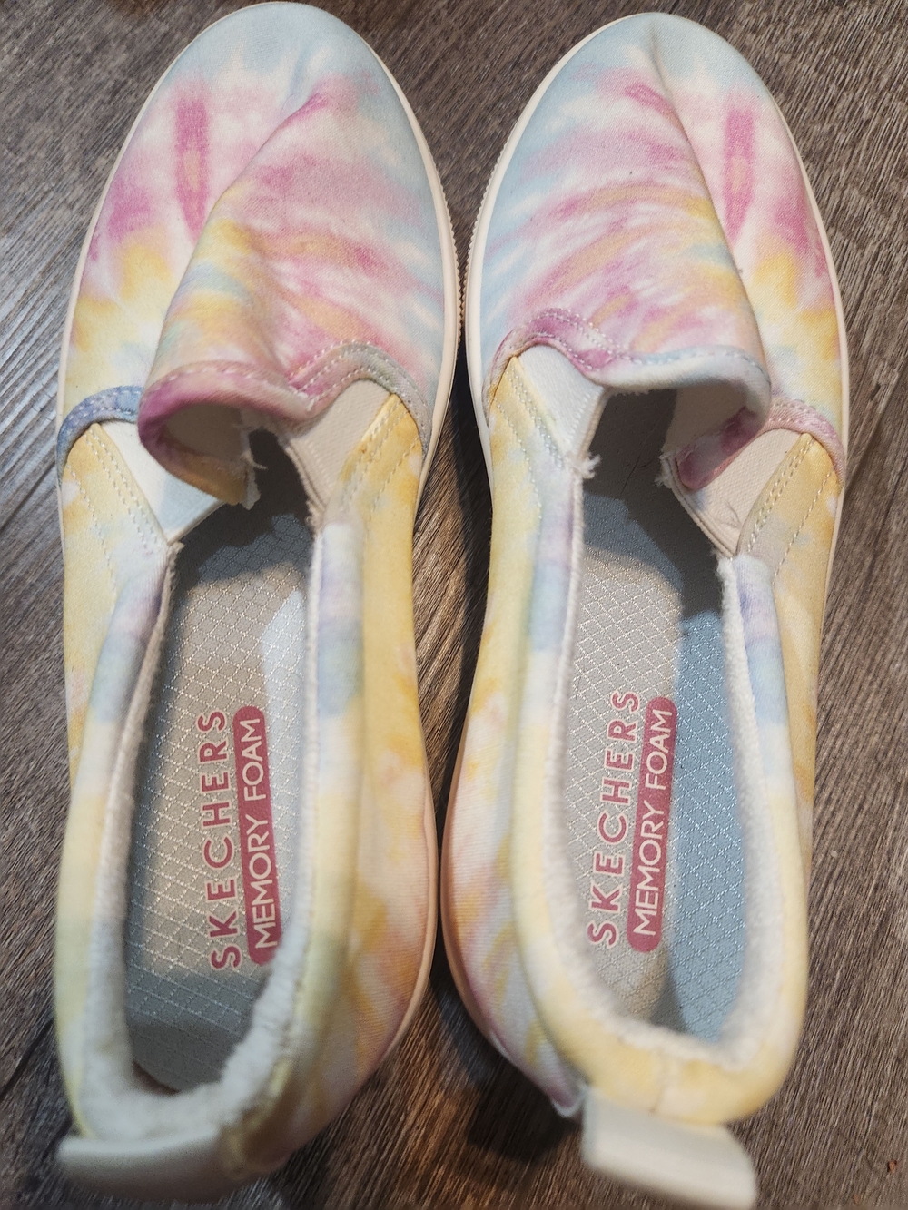 Skechers Kids Slip-On Sneakers in Pastel Tie-Dye Pink, Yellow & Blue